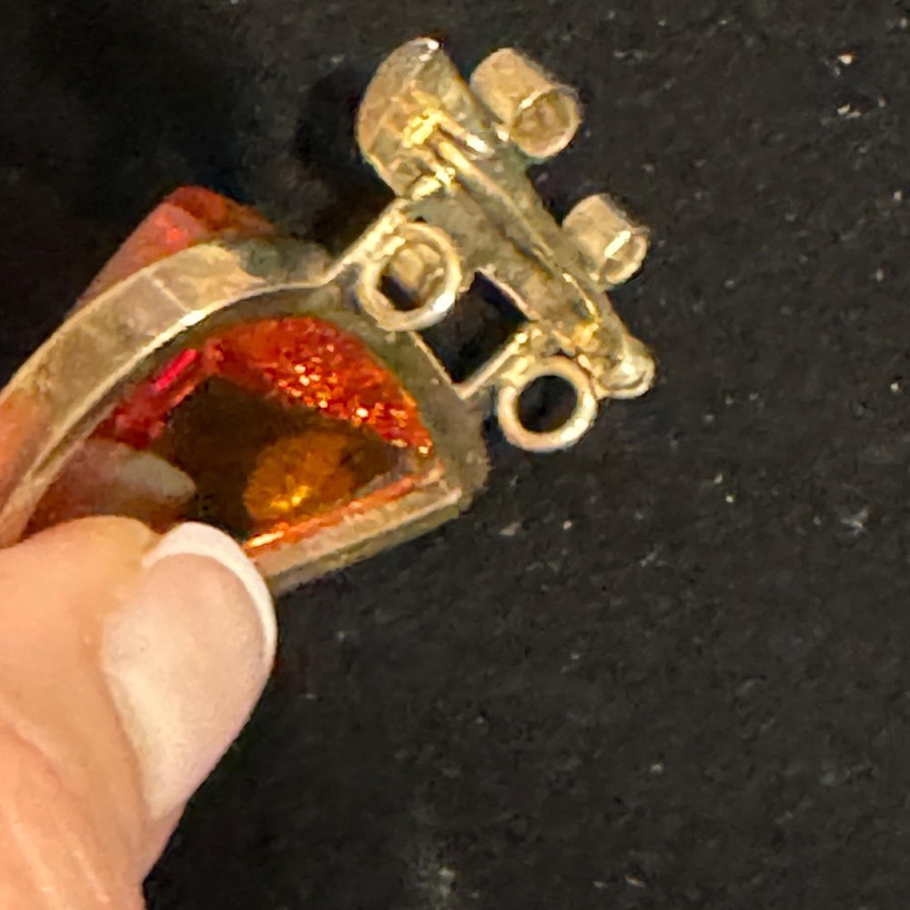 Elegant Brass and Amber  Pendant and Brooch